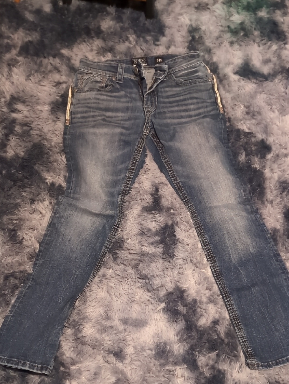 Buckle Men’s Denim Slim Straight Jeans with Gold Side Zips